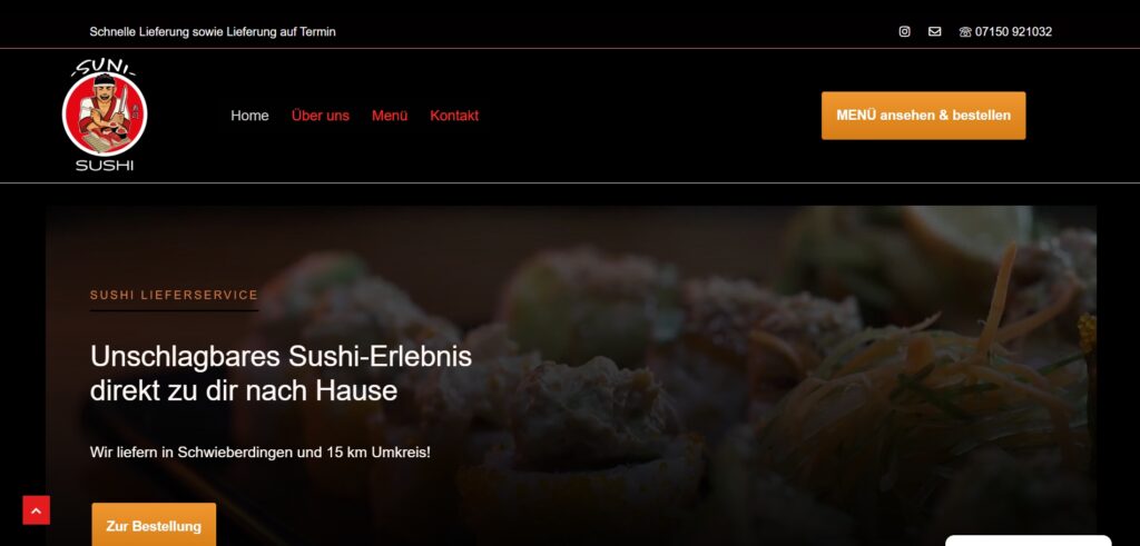 Bild zeigt Webdesign für ein Restaurant bzw. einen Sushi Lieferdienst