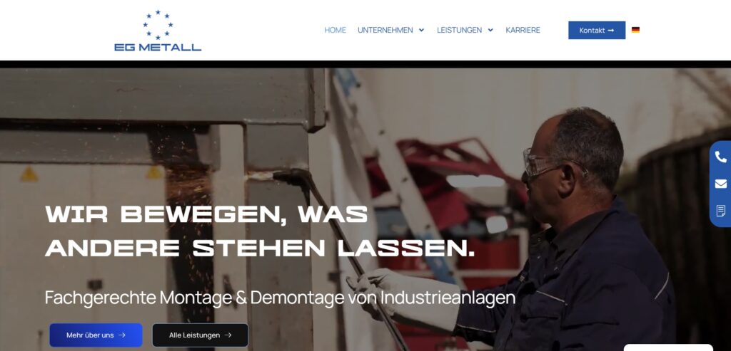 Bild zeigt das Webdesign für ein Industriemontage Unternehmen