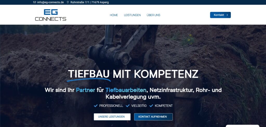 Bild zeigt das Webdesign für ein Tiefbau Unternehmen