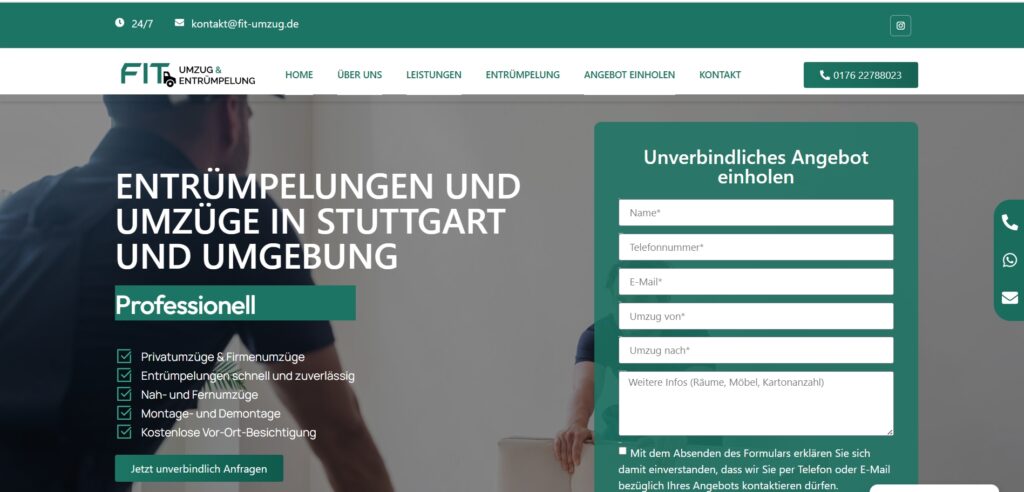 Bild zeigt Webdesign für ein Umzugsunternehmen in Stuttgart