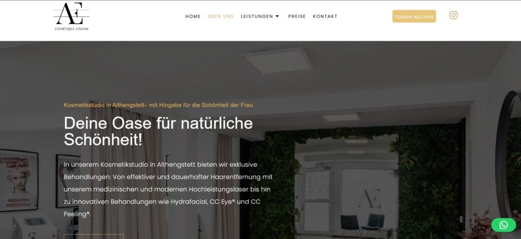 Bild zeigt ein Screenshot vom Webdesign für Kosmetikstudios