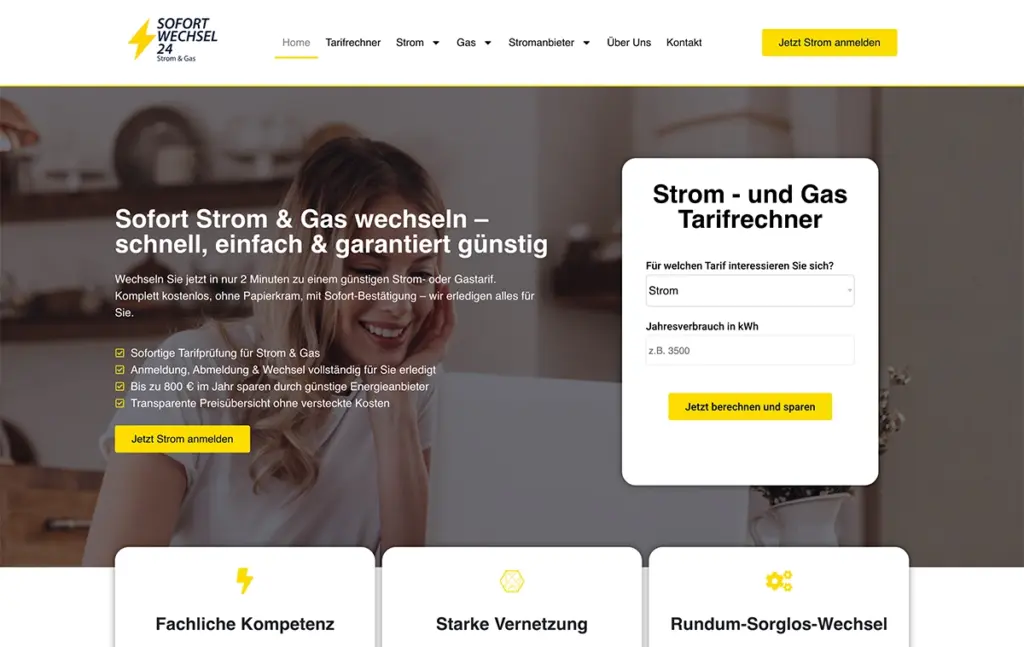 Webdesign für Stromanbieter Sofortwechsel24